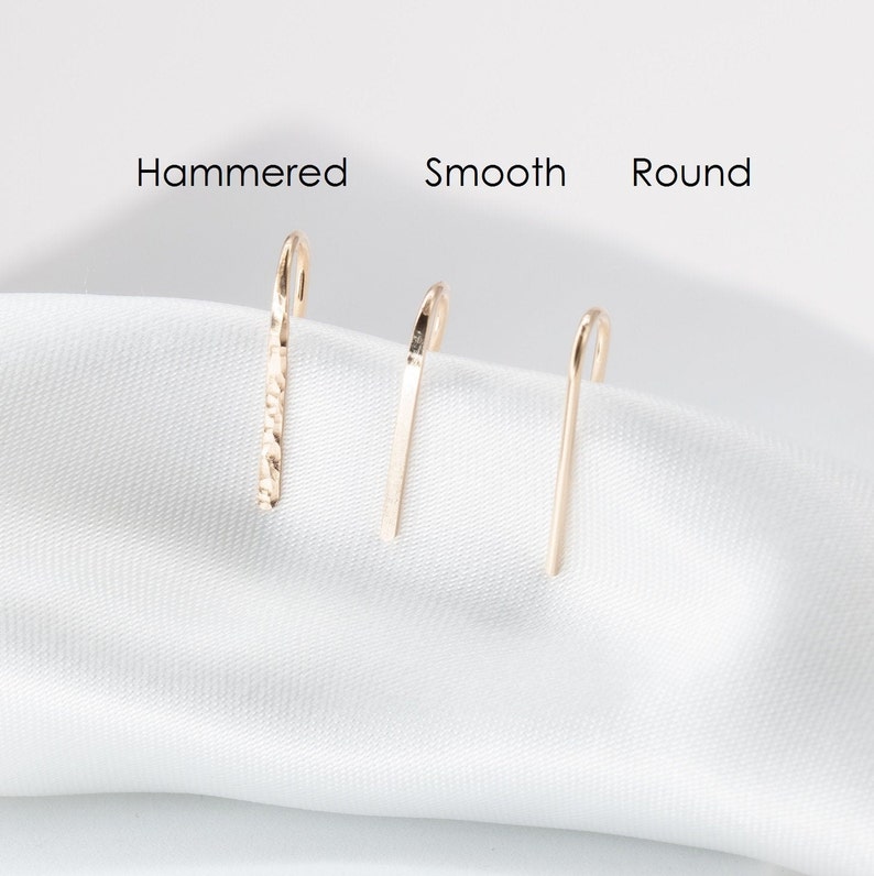 Minimalist Threader Earrings Arc Hoops, Open Hoop Earrings, Hammered Bar Earrings Gold Filled 14Kt