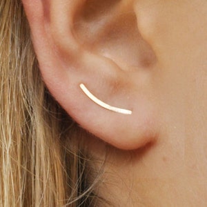 Dainty Ear Climber, Ear Crawler Earrings 15mm 0.6 inch, Gold Ear Cuff Climber, Unique Modern Minimalist Set image 2