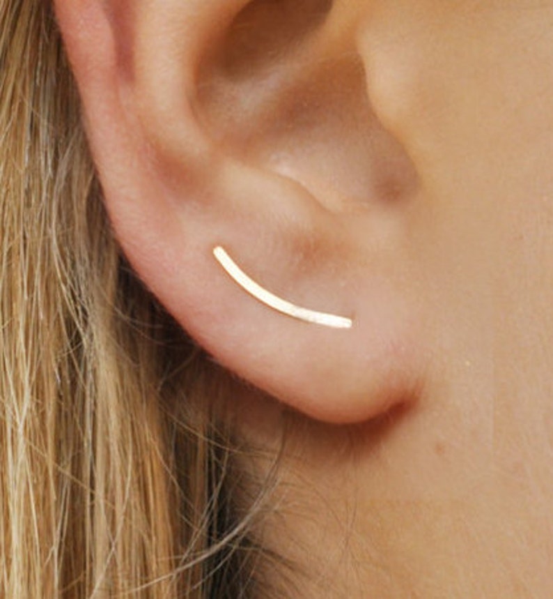 Dainty Ear Climber, Ear Crawler Earrings 15mm 0.6 inch, Gold Ear Cuff Climber, Unique Modern Minimalist Set image 2