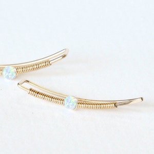Colored Ear Climbers Earrings, Gemstone Bar Studs, Opal Jewelry