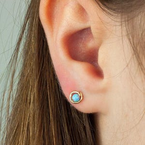 Tiny Gold Filled Opal Stud Earrings: Dainty Color Changing Bead