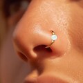 Gold Fake Nose Ring, Non Pierced Earrings, Opal Gem-Stone Bead
