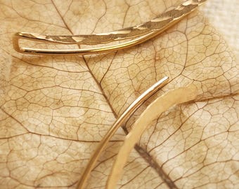 14K Solid Gold Filled Stud Earrings, Minimalist Ear Climbers, Ear Crawler Gold, Tiny Bar Earrings, Gold Ear Pins