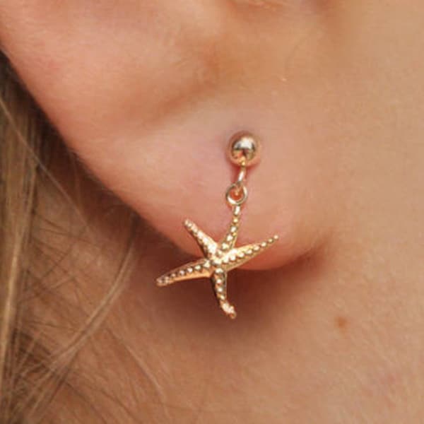 Nautical Earring Studs, Gold Stud Earrings, Starfish Earrings, Tiny Stud Earrings