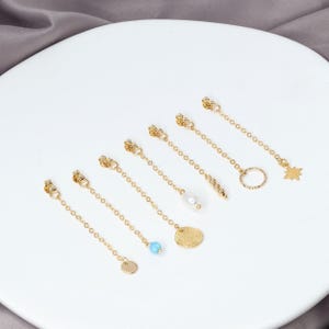 Oorbelketting, hangoorbellen achterkant, ketting kwastje, gouden kettingbedel afbeelding 8