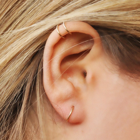 Tunnel Gold Earring - Gold Ear Cuff, Wide Helix Earring