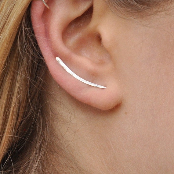 Ear Climbers Sterling Silver Curve Bar Ear Crawling Earrings