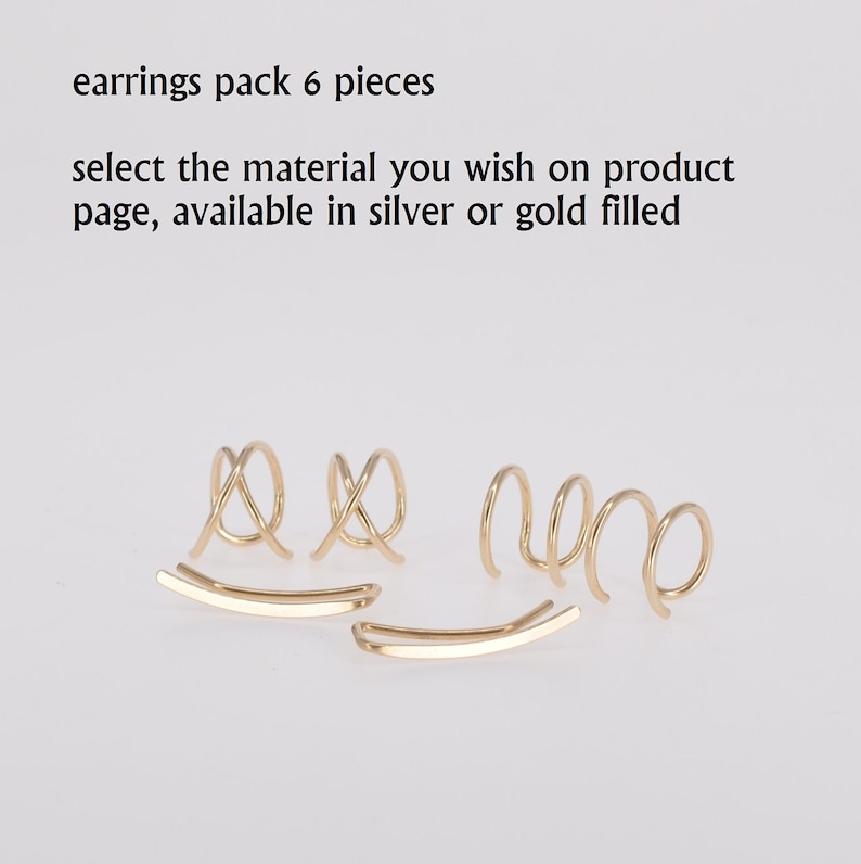 Dainty Ear Climber, Ear Crawler Earrings 15mm 0.6 inch, Gold Ear Cuff Climber, Unique Modern Minimalist Set Pack 6 pieces