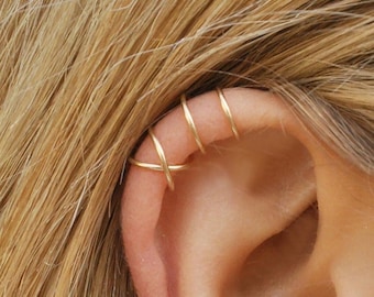 Mankiet do ucha wypełniony 14-karatowym złotem, fałszywy piercing helix, klips do chrząstki