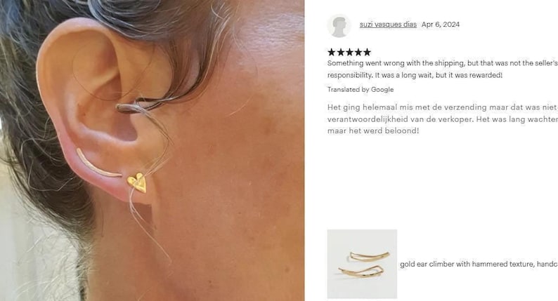 gold ear climber with hammered texture, handcrafted ear crawler earrings, minimalist jewelry image 8