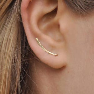 14K Gold Filled Hand Hammered Bar Studs, Second Hole Earrings