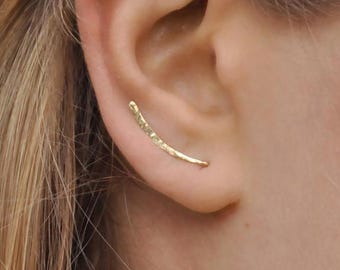 14K Gold Filled Hand Hammered Bar Studs, Second Hole Earrings