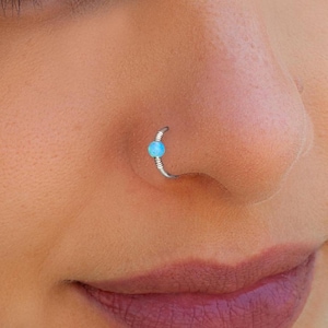Clicker Opal Nose Ring, Cartilage Earring, 316L Stainless Steel 20G