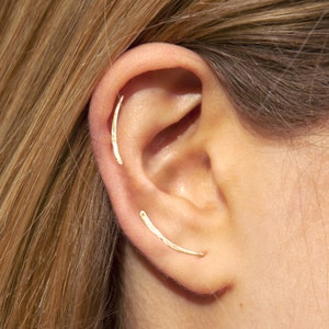 Helix Piercing Long Line Bar, Cartilage Earring Stud, Crawling Earring, Double Piercing Set