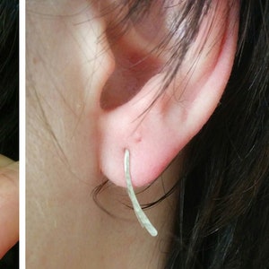 Minimalist Threader Earrings Arc Hoops, Open Hoop Earrings, Hammered Bar Earrings image 10
