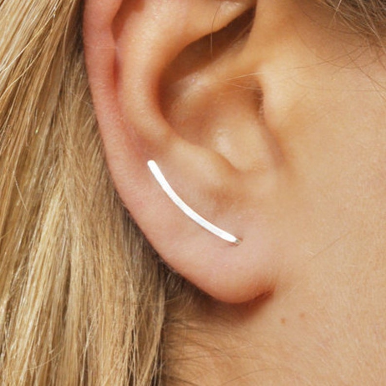 Ear Climbers 20mm Sleek Ear Pins, 14k Gold Filled, Smooth Sweep, Modern Minimalist Earrings, Up The Ear Crawler image 2