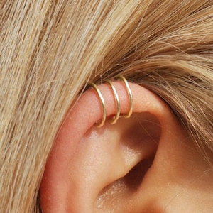 Helix Earrings, Fake Helix Piercing, Ear Cuff Gold, Triple Cuff, No Piercing Needed, Unique Gift