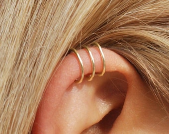 Helix Earrings, Fake Helix Piercing, Ear Cuff Gold, Triple Cuff, No Piercing Needed, Unique Gift