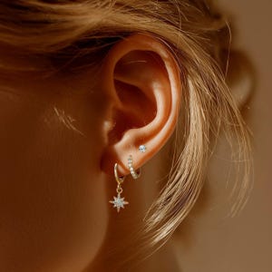 Waterproof Earring Stack Set, Dainty CZ Hoops Gold Stud