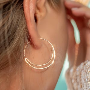 14K Gold Filled Hoop Earrings Sun and Moon Statement Hoops Celestial Jewelry