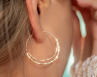 14K Gold Filled Hoop Earrings Sun and Moon Statement Hoops Celestial Jewelry