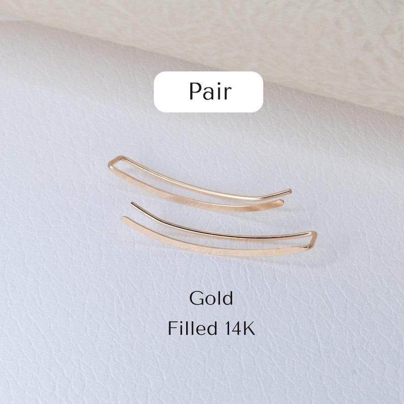 Ear Crawler, Ear Climber Earrings, Minimalist Earrings Silver Gold Filled, Dainty Gold Climber Flat Hammered image 10