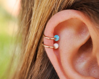Upper Ear Cuff Opal Earrings, Opal Jewelry, Fake Piercing, No Piercing Needed, Clip on Helix, Gift for Her