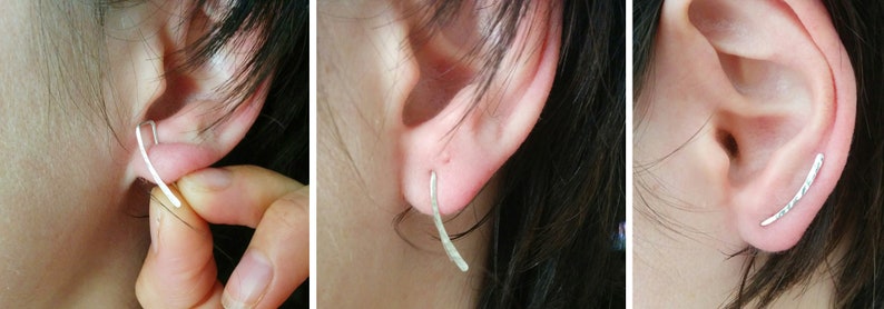 Minimalist Earrings Set, Ear Cuff no Piercing, Ear Crawler Gold or Silver zdjęcie 7