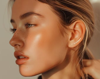 Ear Climbers, Solid Gold Filled 14K Climbing Crawlers, Long Bar Stud Earrings