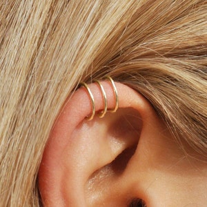 Helix Earrings, Fake Helix Piercing, Ear Cuff Gold, 3 Ring Ears Cuffs, No Piercing Needed, Unique Gift