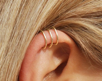 Helix Earrings, Fake Helix Piercing, Ear Cuff Gold, 3 Ring Ears Cuffs, No Piercing Needed, Unique Gift