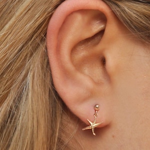 Gouden zeester-oorknopjes, zeestrandoorbellen, cadeau zomerliefhebber