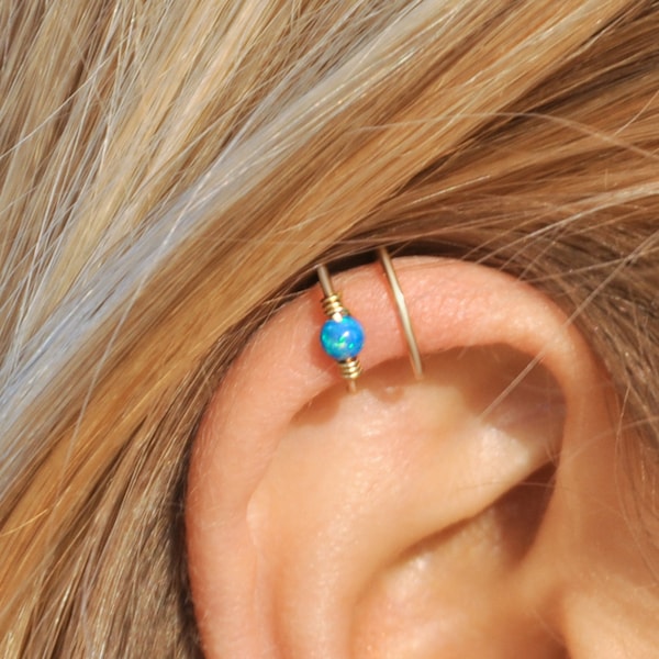 Opal Ear Cuff, Opal Earrings, Opal Jewelry, Fake Piercing, Ear Cuff Gold, No Piercing Ear Cuff, Christmas Gift