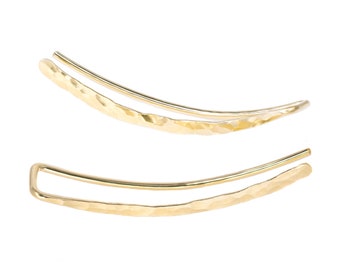 Climber Earrings Gold or Silver, Ear Crawler Gold, Curved Bar Earring, Gold Ear Pin