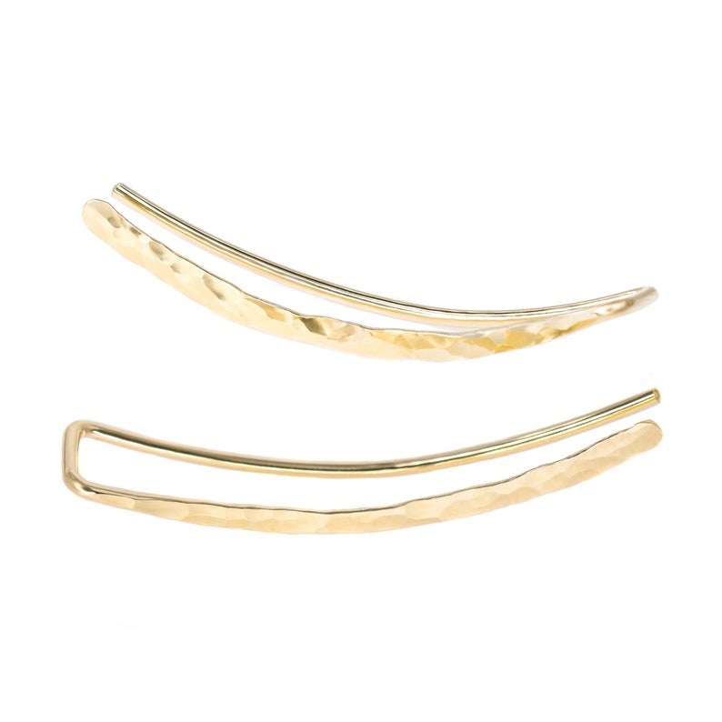 Klimmer oorbellen goud of zilver, oorcrawler goud, gebogen staafoorbel, gouden oorpin afbeelding 1