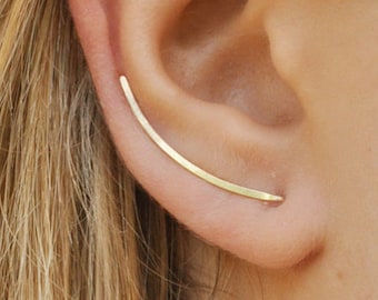 Modern minimalistisch - Ear Climber, Smooth Ear Sweeps, Double Ear Cuff, Earring Climbers 30mm, Ear Cuff, Gold Crawlers