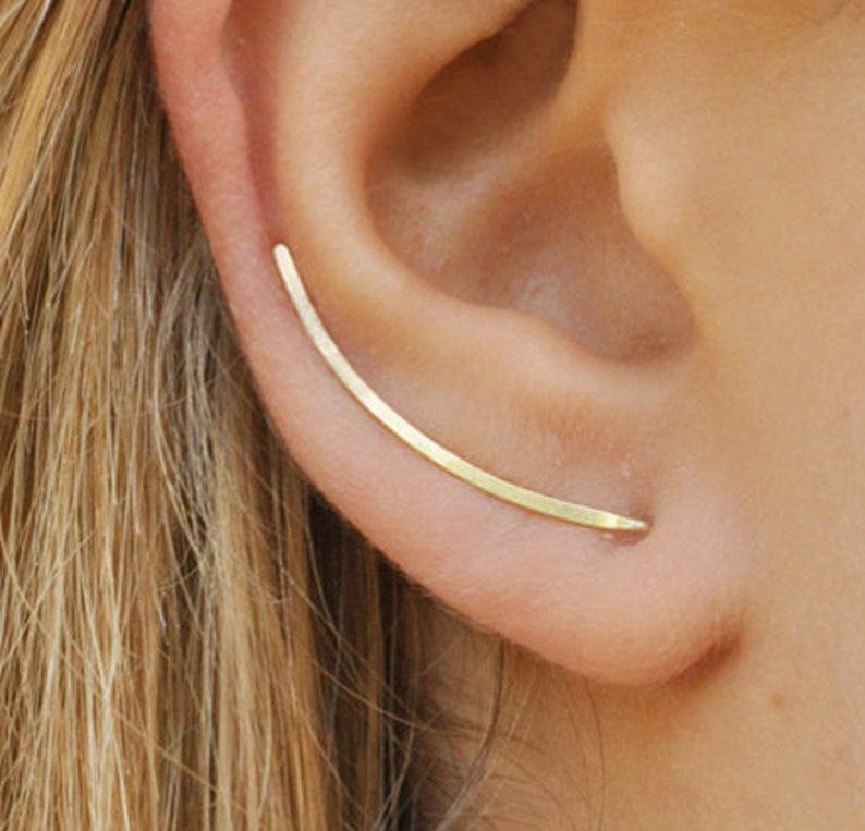 Modern Minimalist Ear Climber, Smooth Ear Sweeps, Double Ear Cuff, Earring Climbers 30mm, Ear Cuff, Gold Crawlers Smooth Gold