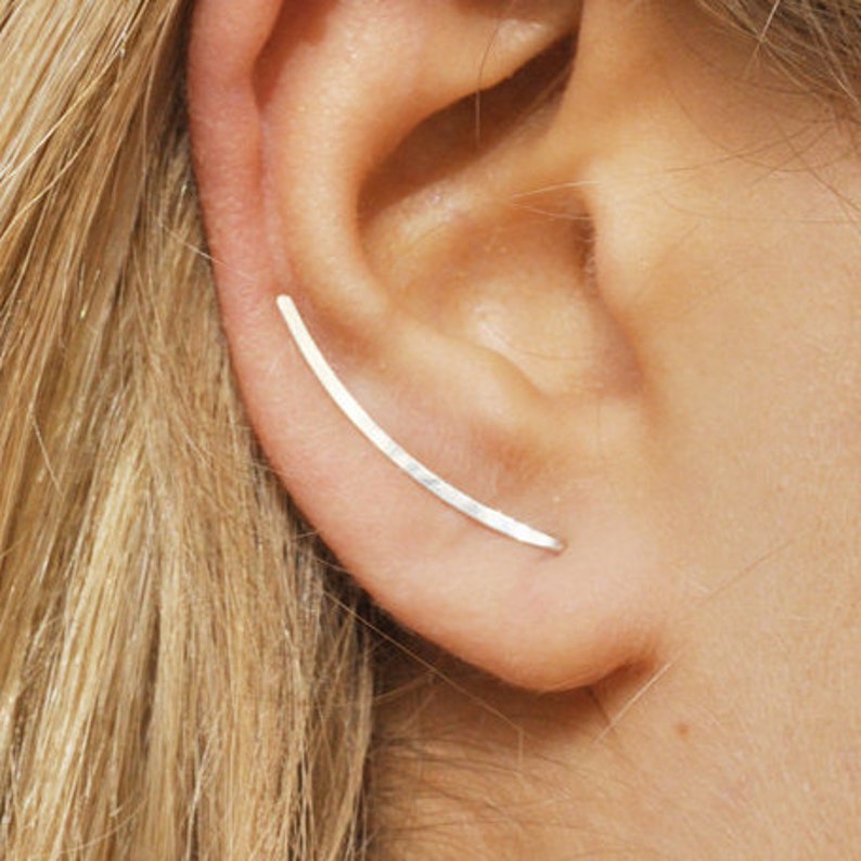 Ear Climbers 20mm Sleek Ear Pins, 14k Gold Filled, Smooth Sweep, Modern Minimalist Earrings, Up The Ear Crawler 25mm Silver