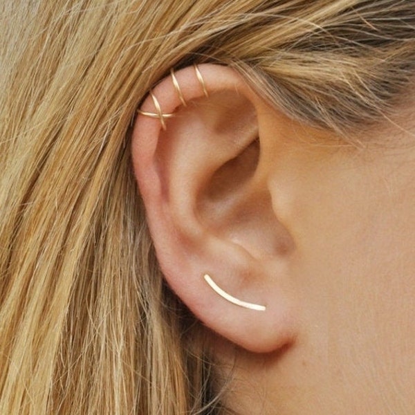 Modern Minimalist Earrings Set, Statement Earrings, Dainty Climber Earrings, Crawlers 15mm Ears Cuffs Set
