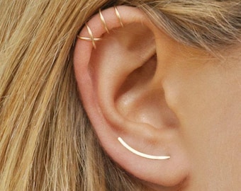 Minimalist Earrings Set, Ear Cuff no Piercing, Ear Crawler Gold or Silver