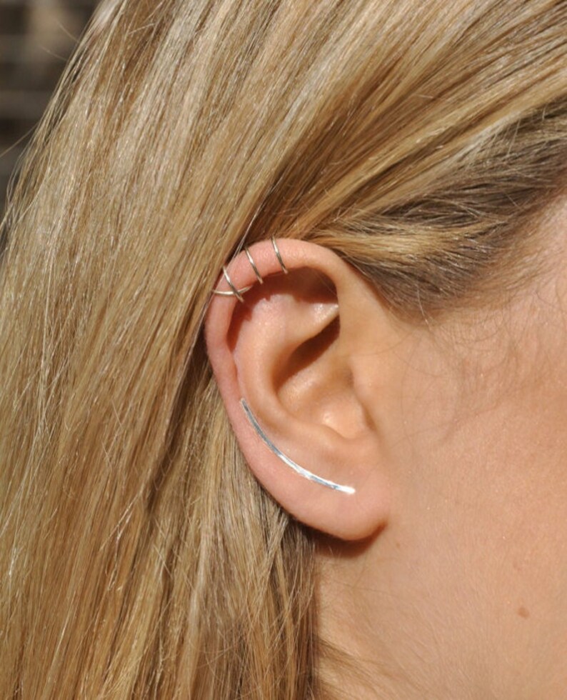 Long Line Ear Crawler Ear Cuffs Crawler Earrings Minimalist Silver