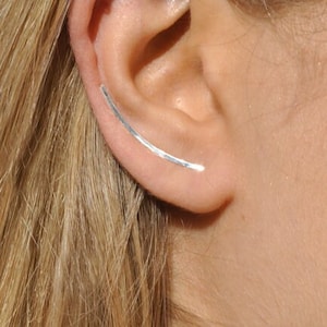 Modern Minimalist Ear Climber, Smooth Ear Sweeps, Double Ear Cuff, Earring Climbers 30mm, Ear Cuff, Gold Crawlers Smooth Silver