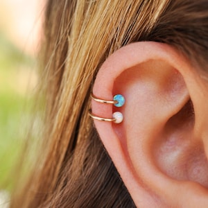 Pendiente de ópalo: piercing falso para cartílago en plata de ley