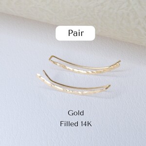 Ear Crawler, Ear Climber Earrings, Minimalist Earrings Silver Gold Filled, Dainty Gold Climber Flat Hammered image 9