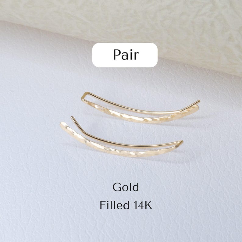 Ear Crawler, Ear Climber Earrings, Minimalist Earrings Silver Gold Filled, Dainty Gold Climber Flat Hammered image 9