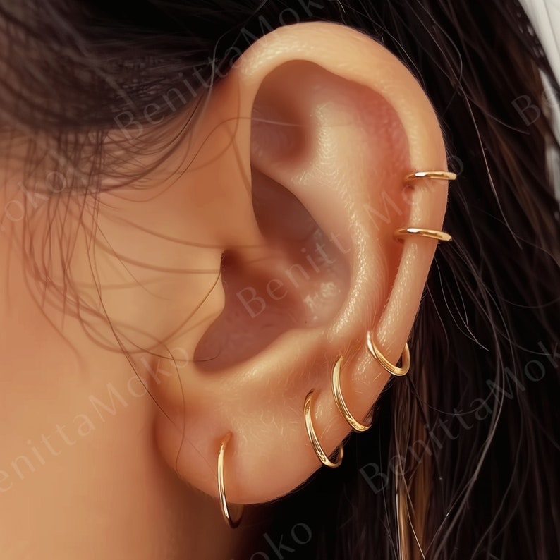 Ears Piercing Hoop, Seamless Rings, Gold Filled Earrings, 20-22-24 Gauge image 1