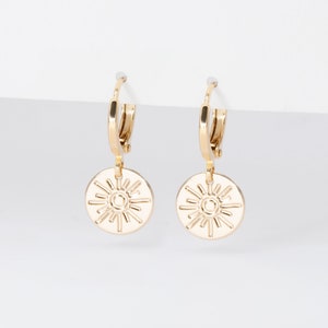 Gold Sun Hoops, Star Hoop Earrings, Huggie Hoops, Celestial Designers Jewelry