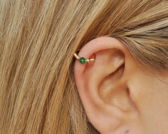 8mm Emerald Cartilage Hoop, Cartilage Earrings, Upper Cartilage Piercings Silver Gold, Cartilage Sleeper