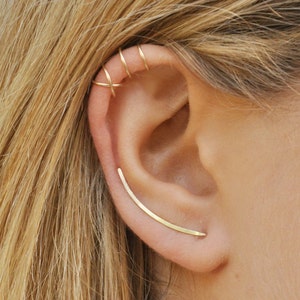 Minimalistische Ohrringe Set, Gold Ohrringe Kletterer, Ohr Manschette Fake Piercing Ring, Criss Cross Ohr Manschette