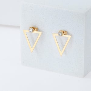 CZ Triangle Ear Jacket Earrings: Gold Vermeil Sterling Silver Studs